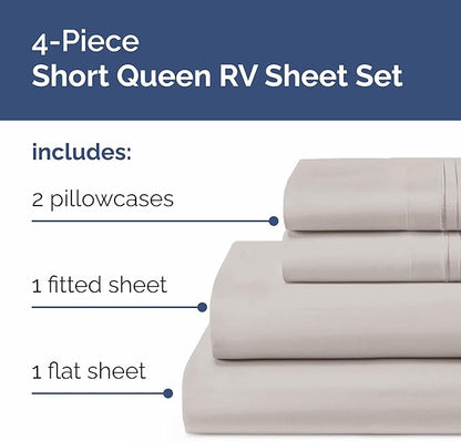 RV Short Queen Sheet Set 60 X 75 - 4 Piece RV Short Queen Bed Sheets - Soft, Breathable & Cooling - Designed for Bunks, Trailers & Camper - Fits 8” to 12" Mattress - Hotel Luxury Bedding - Light Grey