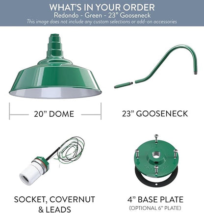 Steel Lighting Co. Large Outdoor Barn Light | Gooseneck Light Fixture | Made in America from 18-Gauge Steel | 20" Dome | 23" Gooseneck Green Exterior/White Interior