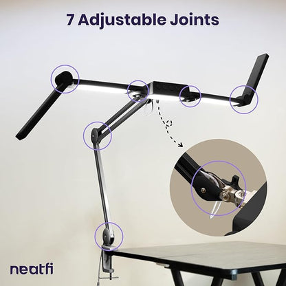 Neatfi (New Model) 3,000 Lumens LED Desk Lamp, Dimmable, 360 SMD LEDs, 30W, CRI 95, Adjustable Light Modes, Task Lamps for Home Office, Study Lamp, Desk Light Bar (CCT with Clamp, Black, 44 Inches)