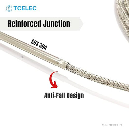 TCELEC TCE-K02H3-100 K Type Thermocouple Metal Probe for Furnace K-Type Input Instrument Thermocouple Sensor Temperature Available from 77°F to 1112°F
