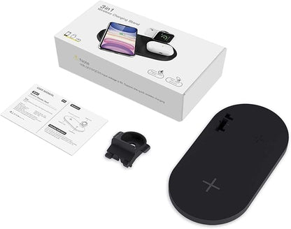 Seacosmo Wireless Charger, 3 in 1 Qi-Certified Fast Charging Station Dock for iPhone/for Samsung, for Airpods 2 3, Nightstand Docking Station for iWatch Series (Exclusive of for iWatch Cable), Black