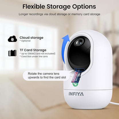 INFIYA 2K Baby Camera-WiFi Home Security Cameras Indoor via One-Tap Call with Elderly/Baby/Nanny, Motion Alert, Local/Optional Cloud Storage, Compatible with Alexa/Google Home, K7 1Pack (2.4GHz Only)