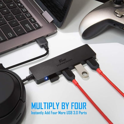 Kingwin USB Hub 4 Port USB 3.0 Data Hub for Mobile SSD, MacBook, Mac Pro/ Mini, iMac, Chromebook, Surface Pro, USB Flash Drives, Notebook PC, XPS, and More [Ultra Slim]