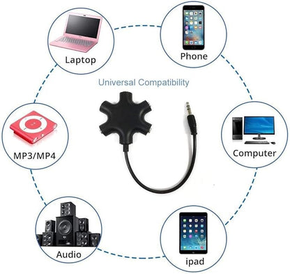 Headphone Audio Splitter 5 Ways Adaptor Audio Stereo Cable 3.5mm Male to 5 Port 3.5mm Female for Earphone and Headset Splitter Adapter for iPhone Samsung LG Smartphones (3, Black)
