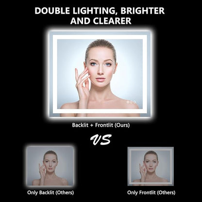 YEELAIT 28x36 Inch LED Bathroom Mirror with Lights Front and Backlit Lighted Vanity Mirror for Bathroom Wall with 3 Colors Dimmable Anti-Fog Memory Shatter-Proof IP54 Waterproof Horizontal/Vertical