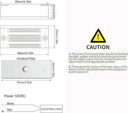 Electric Magnetic Lock 500KG 1200LBS Holding Force Electromagnet Lock 12V Fail Safe NC Mode Single Door for Access Control System/Metal Door/Fire Proof Door/Wooden Door/Glass Door etc. (500KG/1200LBS)