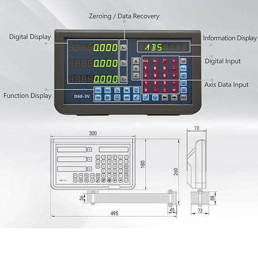 18" x38"x10" DRO Set,3 Axis Digital Readout Linear Scale Digital Display 470mm x 970mm x270mm