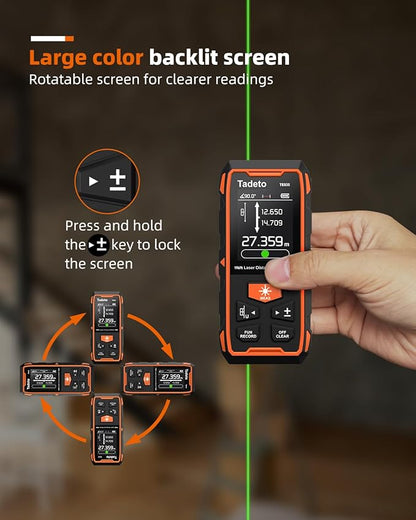 Tadeto Dual Laser Measuring Tool, 393FT/120M Bilateral Laser Measurement Tool Backlit LCD Display, Rechargeable Laser Measure with Ft/in/M Multiple Units Length/Area/Volume/Angle