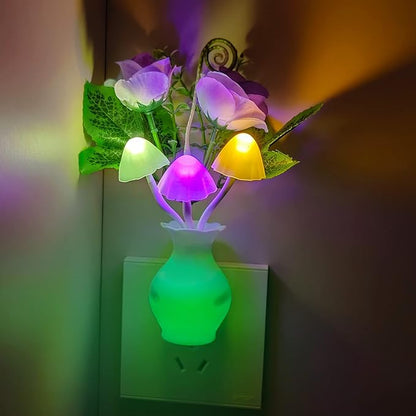 AUSAYE Color-Changing LED Night Light, 1Pack Plug in Dusk-to-Dawn,Home Décor Lamp Dream Nightlight Purple Rose Flower Mushroom Night Light for Kids Adults Bedroom,Bathroom,Stairs, Kitchen,Hallway