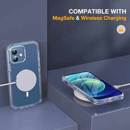 Miracase Magnetic for iPhone 12/12 Pro Case 6.1 inch, (Compatible with MagSafe) Upgrade Full-Body Clear Phone Bumper Case with Built-in 9H Tempered Glass Screen Protector, Magnetic Clear