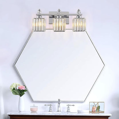 FDPBY Bathroom Vanity Lights 3-Light Modern Crystal Vanity Light Chrome Bathroom Light Fixtures Over Mirror Crystal Bathroom Vanity Lighting Fixtures