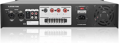 Sound Town Commercial Restaurant Bluetooth Amplifier + Surface-Mount Speaker Set, with One 6-Zone 70V/100V Amplifier with Bluetooth, 4 x 5.25-Inch Surface-Mount Speakers, White (STCA180X4MS5W)