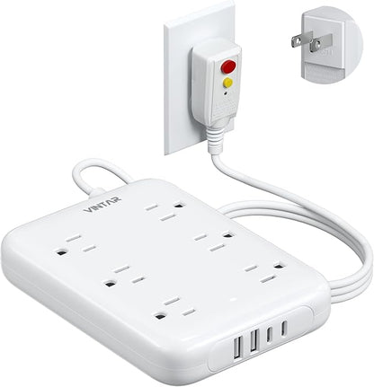 2 Prong GFCI Power Strip, VINTAR 2 Prong to 3 Prong GFCI Plug Adapter, 6ft Extension Cord with 6 Outlets & 4 USB(2 USB-C), 1050J Surge Protector, Polarized Plug Wall Mount for Non-Grounded Outlet