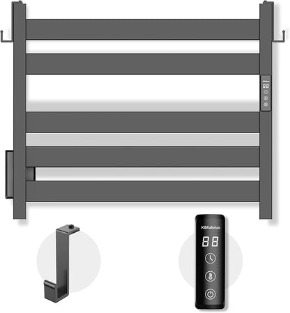 K&KALONZO Towel Warmer for Bathroom, Wall-Mounted 5-Bar Heated Towel Rack with Built-in Timer, Waterproof Electric Towel Heater, Support Plug-in and Hardwired, Matte Black, EL18S