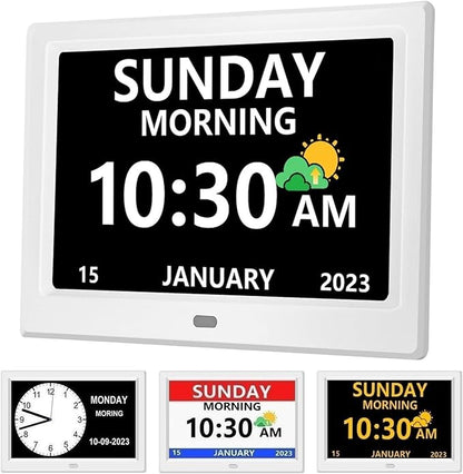 MRCHYDZ 11 Inch Clock with Day and Date for Elderly Large Display Digital Clocks 12 Alarm 3 Display Modes Large Font Alzheimer's Clock Alarm Clocks for Seniors Auto DST 11in White