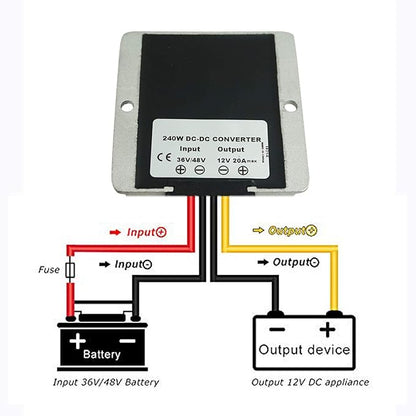 Proshopping Golf Cart DC Converter Regulator, 36V 48V Step Down to 12V 20A 240W Voltage Reducer, DC/DC Power Supply Module Buck Transformer, Waterproof - for Golf Cart, Club car, forklifts, Car