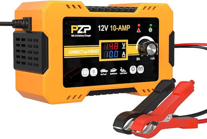 12V Automatic Car Battery Charger, 0-10A Arbitrarily Adjustable Smart Trickle Charger, Auto Desulfator with Battery Repair, Battery Maintainer with Winter Mode for AGM, Gel, Deep Cycle, Lead-Acid