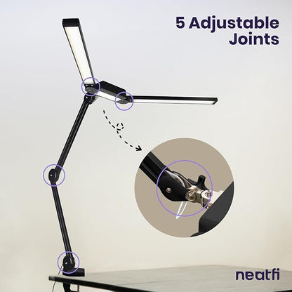 Neatfi LED Desk Lamp, Dimmable Desk Light with 360 SMD LEDs, 30W, CRI 95, Adjustable Color Temperature, Task Lamp for Home, Office, and Workbench (CCT, Black, 41 Inches)