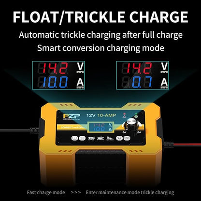 12V Automatic Car Battery Charger, 0-10A Arbitrarily Adjustable Smart Trickle Charger, Auto Desulfator with Battery Repair, Battery Maintainer with Winter Mode for AGM, Gel, Deep Cycle, Lead-Acid