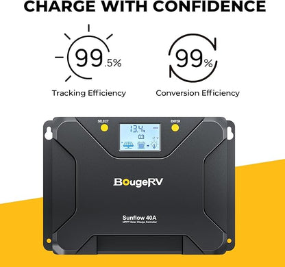 BougeRV MPPT Solar Charge Controller 40A, w/ Low-Temp Cut-Off, APP Control, Backlit LCD, 40 Amp Solar Panel Regulator 12V/24V for LiFePO4, SLD, Gel, FLD, AGM Battery, RV, Marine, Upgraded
