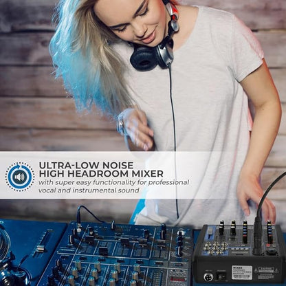 Pyle Professional Audio Mixer Sound Board Console System- Interface 4 Channel Digital USB Bluetooth MP3 Computer Input 48V Phantom Power Stereo DJ Studio Streaming FX 16-Bit DSP Processor- PMXU43BT.5