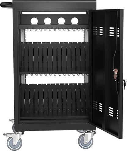 OFLILAK 30-Device Mobile Charging Cart with Charging Power Strip and Front and Rear Access Locks, Cable Management, Up to 17"", Safe Charging Cabinet for Ipads, Chromebooks, Tablets, Laptops Black