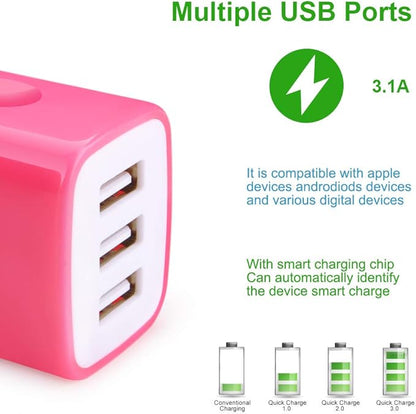 Wall Charger Adapter,USB Cubes,3Pack Universal Travel 3.1A 3 Muti Port Plug Charging Block Compatible with iPhone 16,15,14,13,12,11,SE,X,Plus,Samsung GalaxyS24,S23,S22,S21,S20 Plus,LG