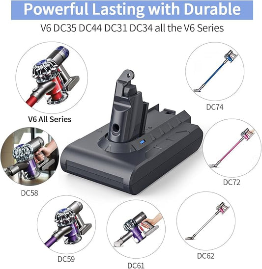 Battery Replacement for Dyson V6, 21.6V 4600mAh Li-ion Battery Compatible with V6 Animal V6 Absolute V6 Motorhead V6 Fluffy SV03 SV04 SV05 SV06 SV07 SV09 DC58 DC59 DC61 DC62 DC72 DC74 Vacuum Cleaner