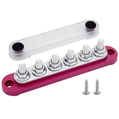 6 x M8 (5/16") Studs Power Distribution Block Bus Bar 12V, Ampper 5.9" HD 200A Marine BusBar Battery Distribution Block W/Cover for Car Boat Solar (Red)