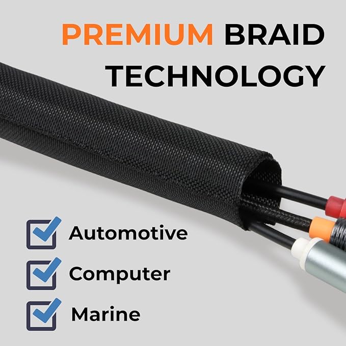 HOLED 5/16 inch Split Braided Cable Management Sleeve for USB Cable Power Cord Audio Video Cable, Wire Loom Cord Protector from Cat Dog Chewing (Black, 25FT)