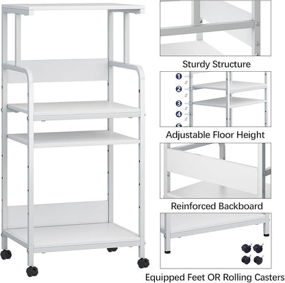 Arbuxzuy 4-Tier Printer Stand with Storage Shelf, Mobile Printer Table for Home Office, Adjustable Stand for Printer, Scanner, Fax (White)