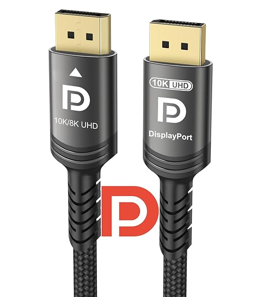 Ubluker 10K 8K DisplayPort 2.1 Cable 54Gbps 6.6 FT, Certified DP to DP Cord 4K 240Hz 165Hz 144Hz 120Hz 10K 8K 120Hz Nylon Braided UHBR HDCP2.3 FreeSync G-Sync RTX5090 Gaming Monitor PC Projector