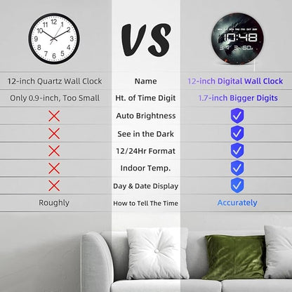 Timethink 12 Inch Evil Dragon LED Digital Wall Clock Large Display, Dark Dungeon Dragon Lamp Electric Wall Clock Automatic Dimming, 12/24hr, Temperature, Date, Plug in LED for Man Cave Gothic Decor