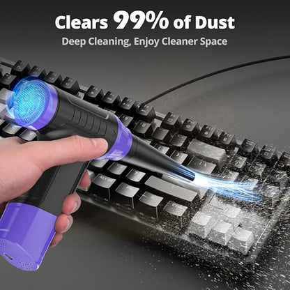 Compressed Air Duster Keyboard Cleaner - Electric Air Blower Cleaning Kit 150,000 RPM Mini Duster Spray for Dusting PC, Car, and Vacuum (Purple)