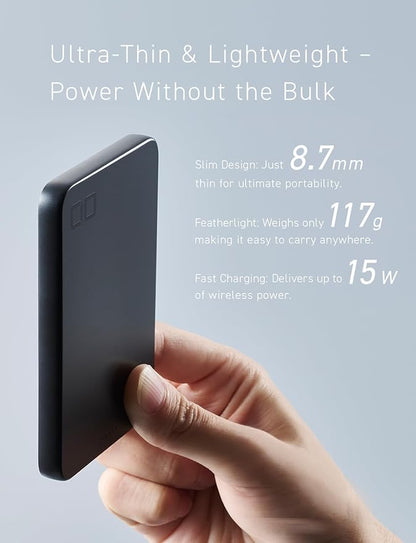 CIO Qi2 Magsafe Charger, 5000mAh Ultra-Slim Magnetic Wireless Charger iPhone, Magsafe Battery Pack, 15W Wireless + 20W USB-C PD iPhone Magnetic Fast SMARTCOBY Slim 5K (Black, Safety Model)