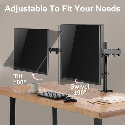 Dual Monitor Desk Mount Easily Set Up，Fully Adjustable Monitor Mount for 2 Monitors Up to 32 Inch,Heavy Duty Dual Monitor Stand Holds up to 22 LBS