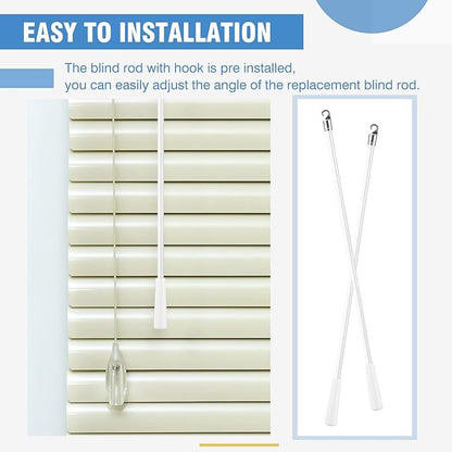 Bokon 2 Pieces White Fiberglass Blind Wand Vertical Blinds Stick Replacement with Hook and Handle for Window Opener Accessory(17 Inch)