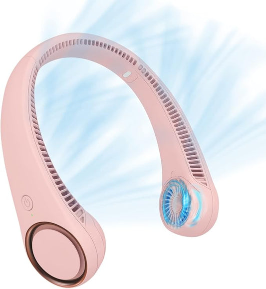 CIVPOWER Neck Fan: Portable Personal Neck Cooling Rechargeable Bladeless Fan - Hands Free 3 Speed 4000 mAh Battery USB Operated Wearable Headphone Design - for Men Women Outdoor Indoor (Pink)