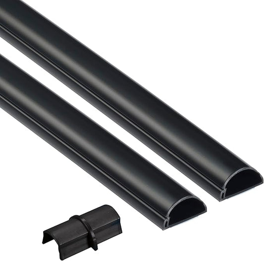 D-Line 31.4in TV Cord Hider, Patented Half Round Cable Cover, Hide Wall Mount TV Wires, Hinged One-Piece Cable Concealer, Adhesive, Decorative Raceway - 2X 1.18in W x 0.59in H x 15.7in L - Black