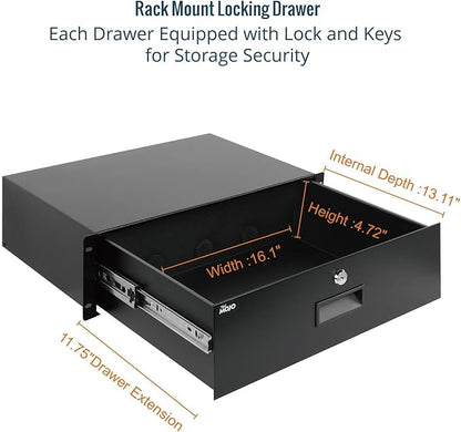 Tecmojo 3U Rack Drawer,Rack Mount Drawer for 19in Network Equipment/Server/AV Rack or Cabinet Enclosure,Sliding and Lockable Server Rack Drawer - Load-Bearing 44lb (20kg),with Cable Management Holes