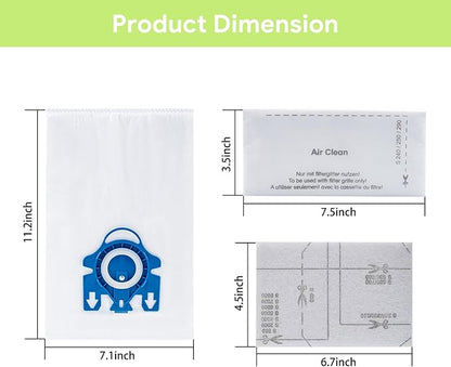 Puredaisy Replacement Dust Bags for Miele GN Vacuum Cleaners - Pack of 10 Bags, 3 Filter Sets, 1 Small Brush - Compatible with Classic C1, Complete C1/C2/C3, S2, S5, S8, S400 Series