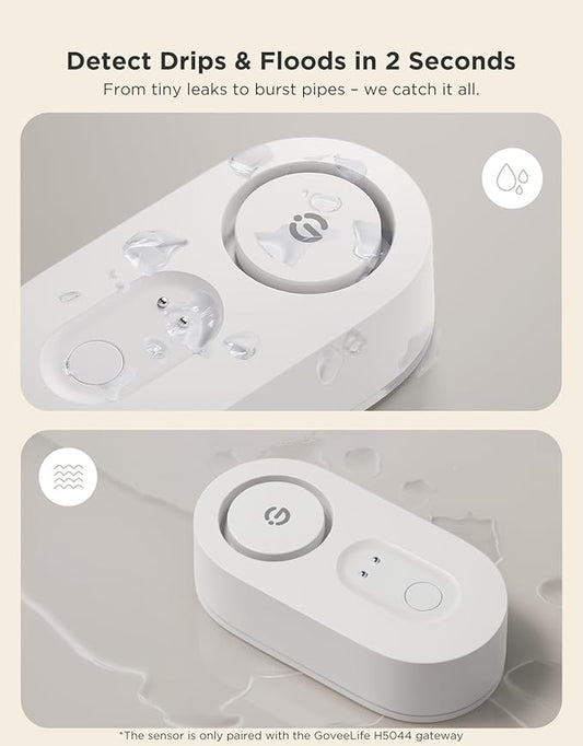 GoveeLife Water Leak Detector 3 Pack with 105dB Adjustable Alarm, Water Alarm with Dual Sets Sensor Probes Leaks and Floods. Suit for Home, Basement, and Kitchen(Cannot Connect to Wi-Fi Directly)