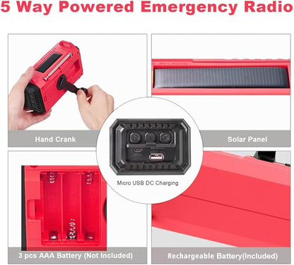 Weather Radio NOAA Alert with Battery Backup 18500mWh, Portable AM FM Shortwave Radio Solar Hand Crank, Flashlight Cellphone Charger, SOS Alarm, Compass, Headphone Jack for Home Outdoor Emergency