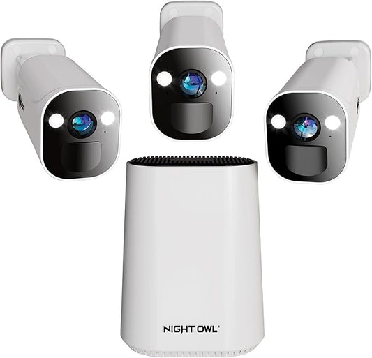 Night Owl 8 Channel Wi-Fi Video Home Security Hub with (3) Battery-Powered Wi-Fi 2K HD Indoor/Outdoor Spotlight Cameras with 2-Way Audio and 64GB microSD Card (Expandable up to 8 Cameras)