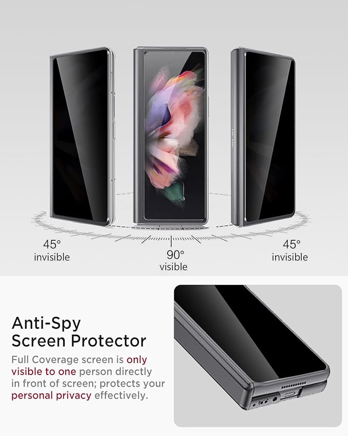Miimall for Galaxy Z Fold 3 Case with Privacy Screen Protector, Built-in Adjustable Kickstand & Magnetic Hinge & Upgraded Camera Protection All-Inclusive Protective Cases for Galaxy Z Fold 3 5G Grey