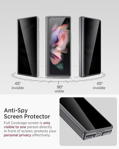 Miimall for Galaxy Z Fold 3 Case with Privacy Screen Protector, Built-in Adjustable Kickstand & Magnetic Hinge & Upgraded Camera Protection All-Inclusive Protective Cases for Galaxy Z Fold 3 5G Grey