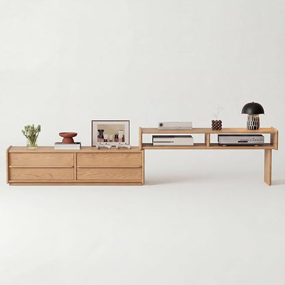 YQJJGL Solid Wood TV Stand for TVs up to 65 Inch， Walnut TV Stand with Storage and Shelf for Living Room, Bedroom, Office