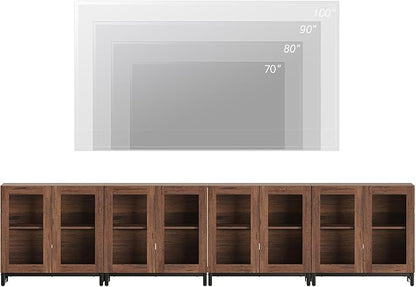 WAMPAT Modern TV Stand with Glass Doors for 120 inch TVs, 4 in 1 Entertainment Center Console with Adjustable Shelves and Metal Base for Living Room, Bedroom, Brown