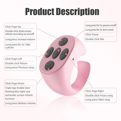 Fingertip Wireless Bluetooth Remote Control, 2026 New Bluetooth Ring Scroller Video Scrolling Ring Remote Control Page Turner (White, with Charging Base)
