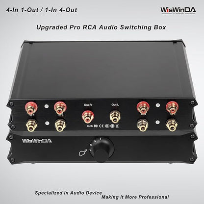 4-in 1-Out Pro RCA Audio Switch Box Audio Converter 4 Channels 1-in 4-Out HiFi Stereo Passive Audio Selector Switcher Box Aluminum Shell Quality RCA Connectors (4-IN-1-OUT)